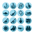Circle Fishing Equipment Tools Icon Collection Set