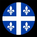 Circle flag of Quebec vector illustration isolated on black background. Royalty Free Stock Photo