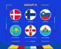 Circle flags of Group H. Participants of qualifying European football tournament 2024