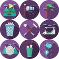 Circle flat icons for golf Royalty Free Stock Photo