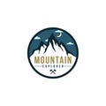 Circle Forest, Mountain Adventure, Axe, Night, Badge Vector, Flat Design Logo Royalty Free Stock Photo