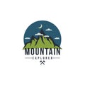 Circle Forest, Mountain at Night Adventure, Axe, Badge Vector Logo