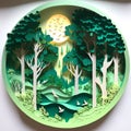 Circle Forest Sun Papercut Diorama