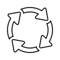 Circle Four Arrows Icon. Line icon, outline symbol
