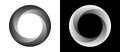Circle with four segments and gradients. Logo or icon for any project. Black shape on a white background and the same white shape