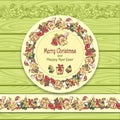 Circle frame and border from Christmas elements on Light green wood background Royalty Free Stock Photo