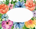 Circle frame flower card, pastel color, watercolor picture Royalty Free Stock Photo