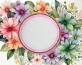 Circle frame flower card, pastel color, watercolor picture Royalty Free Stock Photo