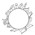 Circle Frame Handdrawn Decoration Of Back To School Theme Royalty Free Stock Photo
