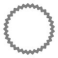 Circle frame with horizontal zigzag lines, multi pointed star figure