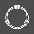 Circle frame with knots and three linked loop ropes. White on dark background round decoration.