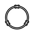 Circle frame with knots and two infinite even ropes. Black round wires decoration. Royalty Free Stock Photo