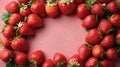 A circle frame of strawberries isolated on pink background. Strawberry circle frame Royalty Free Stock Photo