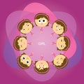 circle of girls with expression. Vector illustration decorative design Royalty Free Stock Photo