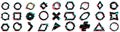 Circle glitch effect icons set. Collection of geometric shapes glitching with rgb colorshift