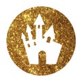 Circle glitter golden Halloween castle building icon