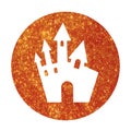 Circle glitter orange Halloween castle building icon