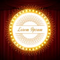 Circle glittering golden banner on red curtain Royalty Free Stock Photo