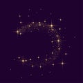 Circle of golden glittering particles with star light trail . Magic sparkling lines. Royalty Free Stock Photo