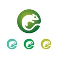 Circle Green Cute Chameleon Character Creeping Logo