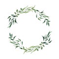 Circle greenery wreath, watercolor floral illustration. Hand-painted green leaf, forest foliage frame. Botanical painting Royalty Free Stock Photo