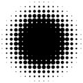 Circle halftone element. Monochrome dotted circular pattern.