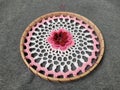 Circle handmade crochet with wooden frame