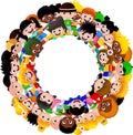 Circle of happy children of different races