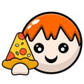 Circle head holding triangle pizza