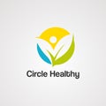 Circle healthy with leaf human logo vector, icon, element, and template for company