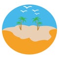 Circle vector illustration of tropical island with palm trees Royalty Free Stock Photo