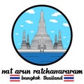 Circle Icon Wat Arun Ratchawararam. Vector illustration