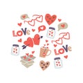 Circle illustration with love stickers, hearts
