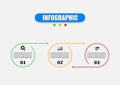 Circle infographic design template presents three elements. Business infographics with icons and 3 options, steps. Can use for Royalty Free Stock Photo