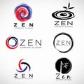 Circle ink and bamboo leaf for Zen business and spa logo vector set design Royalty Free Stock Photo