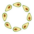 Circle label avocado frame. fresh product 100 natural. Concept banner cosmetics, drinks, food for vegetarians or perfumes.