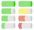 Circle level meter, gauge, comparison chart. Color coded version