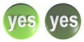 Circle light and dark green push buttons YES - 3D rendering illustration Royalty Free Stock Photo