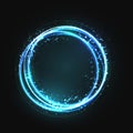 Blue gold circle light effect with round glowing elements, particles and stars on dark background. Shiny glamour design Royalty Free Stock Photo