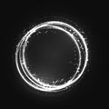 Silver circle light effect with round glowing elements, particles and stars on dark background. Shiny glamour design Royalty Free Stock Photo