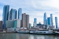 Circle Line Boats at Pier 83 in the Hudson River with the Hell`s Kitchen and Hudson Yards Skyline