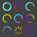 Circle Loading Bars for Web Interfaces. Modern Colorful Loaders Set. Circle progress bars.
