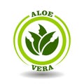 Circle logo Aloe vera with simple cactus leaves symbol in round vector icon. Natural cosmetics sign with bio organic extract Royalty Free Stock Photo
