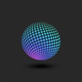 Circle logo from a dotted pattern in perspective multicolored bright gradient geometric 3D ball shape