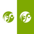 Circle logo with people and leaf design combination, green logo