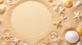 A circle made of shells and starfishs on a sandy beach. Perfect for beach-themed designs and decorations Royalty Free Stock Photo