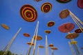 Circle made of silk, a variety of colors, in the midst of the sky. Royalty Free Stock Photo