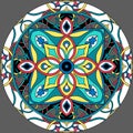 Circle mandala, gray backround. Vector illustration. Meditation poster.