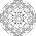 Circle mandala, gray backround. Vector illustration. Meditation poster.