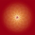 Circle mandala. Red, orange and purple colors. Sign Aum / Om / Ohm in center. Spiritual esoteric symbol. Royalty Free Stock Photo